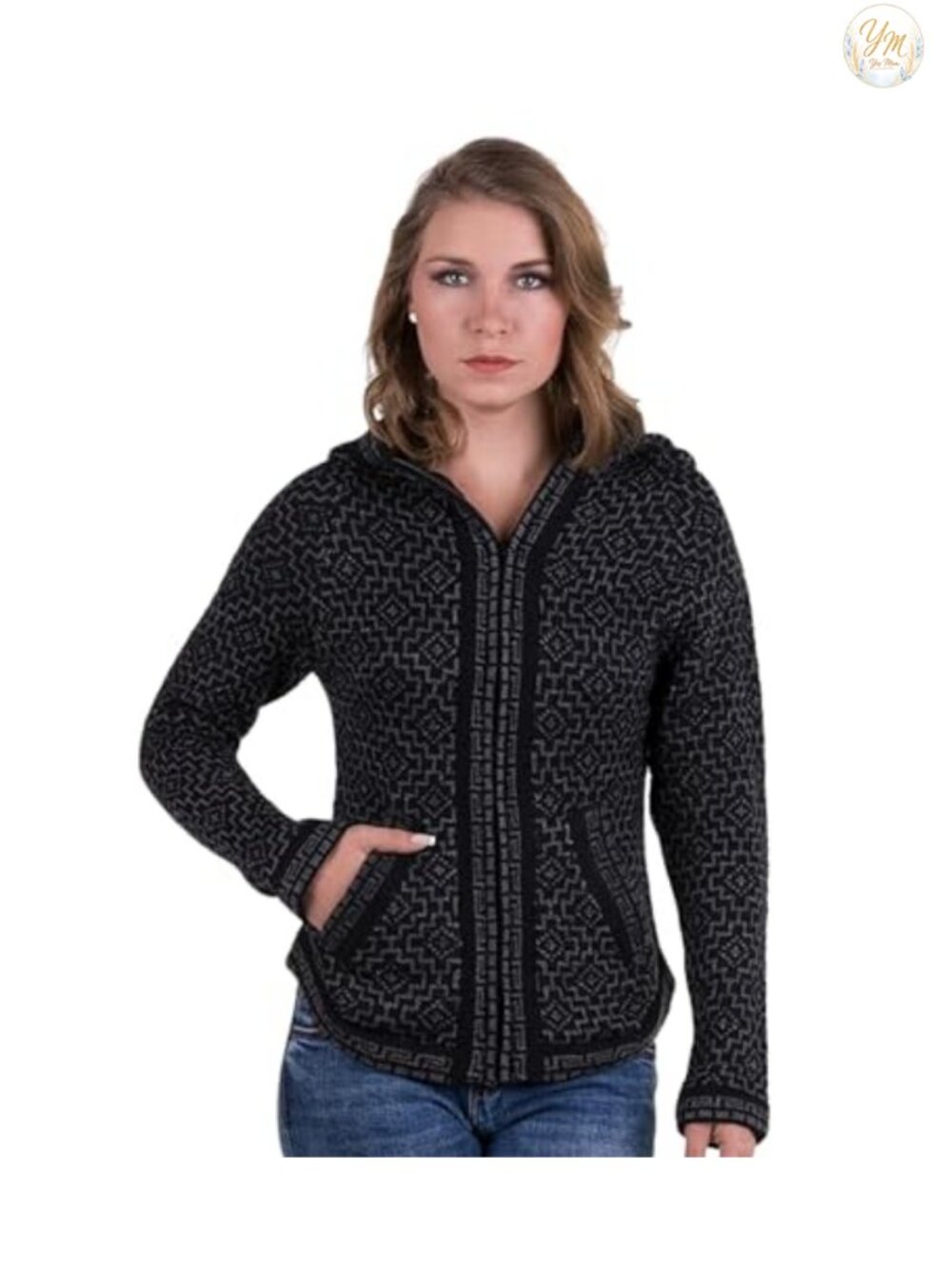 Alpaca Wool Knit Long Sleeve Cardigan Sweater Women's Zipper Hooded
